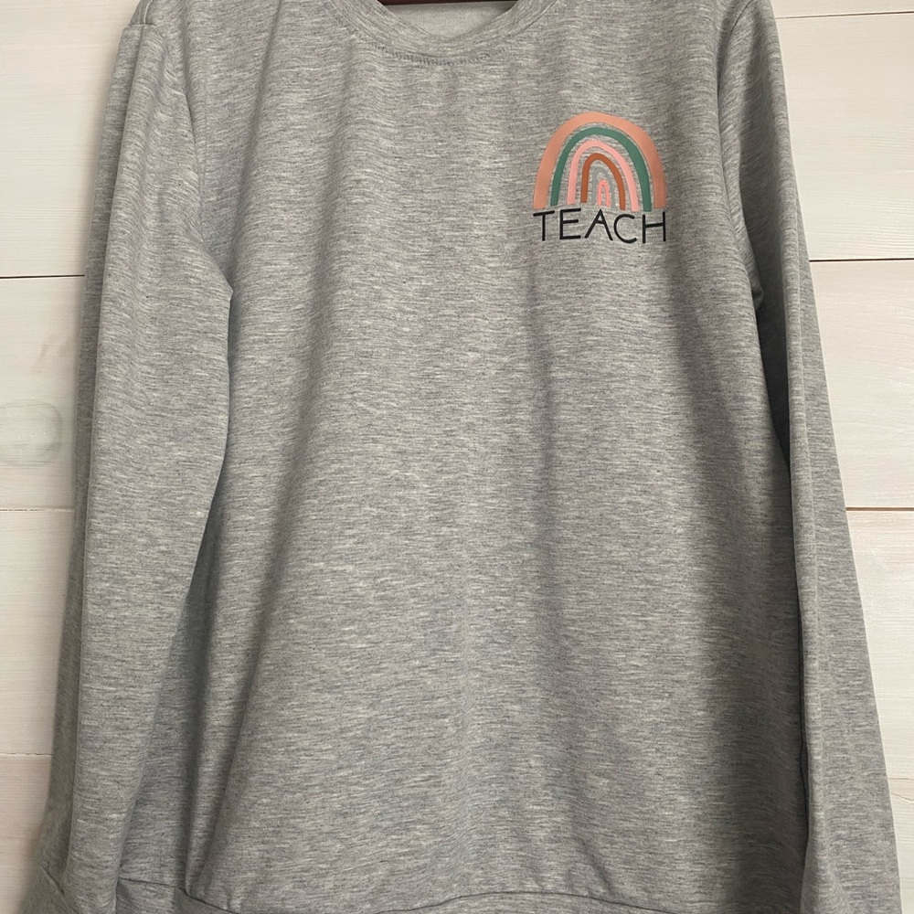 "Teach" Boho Rainbow Graphic Sweatshirt Woman’s Large